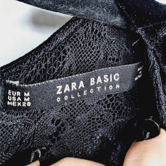 Zara Velvet Lace Babydoll Skater Dress Medium Goth Flutter Sleeve Sheer Witchy - Picture 6 of 11